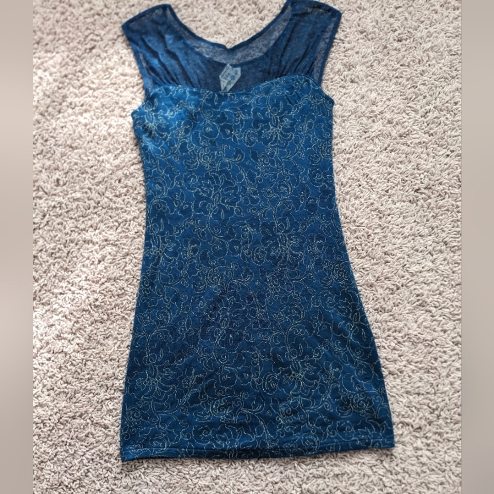 Free People Blue And Gold Short Bodycon Dress